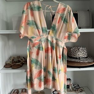 Pink plant print dress, open back